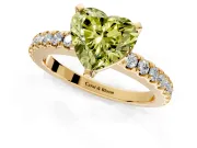 Solitaire Engagement Ring Setting for Fancy Yellow Heart-Shaped Center with Single Row Accent Band and Prong Head in Yellow Gold