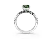 Solitaire Engagement Ring Setting for Fancy Green Round Cut Center with Bezel-Dot Beaded Band and Prong Head in White Gold