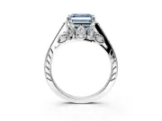 Cathedral Engagement Ring Setting for Fancy Blue Asscher Cut Center with Antique-Style Pave Band and Prong Head in Sterling Silver