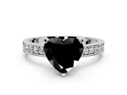 Milgrain Pave Engagement Ring Setting for Fancy Black Heart-Shaped Center with Accent Band and Prong Head in Sterling Silver