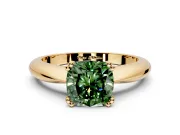 Solitaire Engagement Ring Setting for Fancy Green Cushion Cut Center with Reverse Tapered Band and Prong Head in Yellow Gold