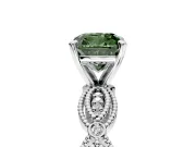 Solitaire Engagement Ring Setting for Fancy Green Cushion Cut Center with Marquise Panel Band and Prong Head in Sterling Silver