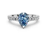 Solitaire Engagement Ring Setting for Fancy Blue Pear-Shaped Center with Single Row Accent Band and Prong Head in Platinum