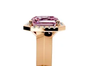 Halo Engagement Ring Setting for Fancy Pink Asscher Cut Center with Knife Ridge Cathedral Band and Prong Head in Rose Gold