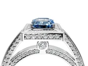 Halo Engagement Ring Setting for Fancy Blue Emerald Cut Center with Framed Halo, Pave Band and Prong Head in White Gold