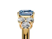 Cluster Engagement Ring Setting for Fancy Blue Asscher Cut Center with Round Cut Accent Frame and Prong Head in Yellow Gold