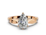 Solitaire Engagement Ring Setting for Pear-Shaped Center with Carved Leaf Shoulders and Prong Head in Rose Gold