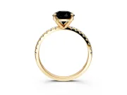 Solitaire Engagement Ring Setting for Fancy Black Round Cut Center with Fine Pave Narrow Band and Prong Head in Yellow Gold
