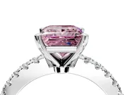 Solitaire Engagement Ring Setting for Fancy Pink Princess Cut Center with Single Row Accent Band and Prong Head in Platinum