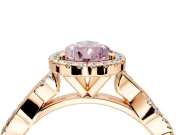 Halo Engagement Ring Setting for Fancy Pink Pear-Shaped Center with Pave and Plain Twist Band and Prong Head in Rose Gold