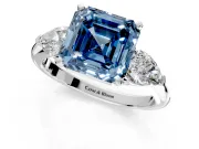3 Stone Engagement Ring Setting for Fancy Blue Asscher Cut Center with Large Pear-Shaped Accents and Prong Head in Platinum