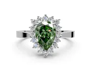 Starburst Halo Engagement Ring Setting for Fancy Green Pear-Shaped Center with Flat Cathedral Band and Prong Head in Platinum