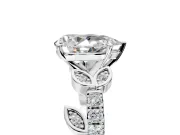 Leaf Motif Engagement Ring Setting for Pear-Shaped Center with Pave Band and Prong Head in Sterling Silver
