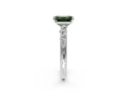 Cluster Engagement Ring Setting for Fancy Green Emerald Cut Center with Round Cut Accent Band and Prong Head in Sterling Silver