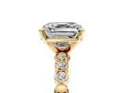 Solitaire Engagement Ring Setting for Asscher Cut Center with Bezel-Dot Beaded Band and Prong Head in Yellow Gold