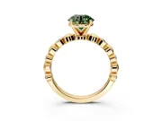 Solitaire Engagement Ring Setting for Fancy Green Round Cut Center with Beaded Bezel Station Band and Prong Head in Yellow Gold