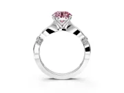Solitaire Engagement Ring Setting for Fancy Pink Round Cut Center with Carved Leaf Shoulders and Prong Head in Platinum