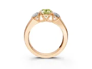 3 Stone Engagement Ring Setting for Fancy Yellow Oval Center with Raised Basket Heads and Prong Head in Rose Gold