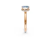 Hidden Halo Engagement Ring Setting for Fancy Blue Radiant Cut Center with Plain Rounded Band and Prong Head in Rose Gold