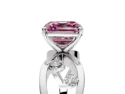 Solitaire Engagement Ring Setting for Fancy Pink Asscher Cut Center with Criss-Cross Accent Band and Prong Head in Platinum