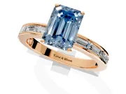 Solitaire Engagement Ring Setting for Fancy Blue Emerald Cut Center with Channel Baguette Band and Prong Head in Rose Gold