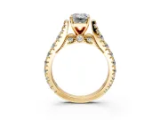 Solitaire Engagement Ring Setting for Emerald Cut Center with Pave Cathedral Shoulders and Prong Head in Yellow Gold