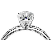 Solitaire Engagement Ring Setting for Pear-Shaped Center with Milgrain X Pattern Band and Prong Head in White Gold
