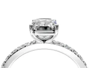 Solitaire Engagement Ring Setting for Emerald Cut Center with Round Cut Pave Band and Prong Head in Platinum