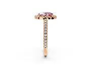 Pave Halo Engagement Ring Setting for Fancy Pink Oval Center with Single Row Pave Band and Prong Head in Rose Gold