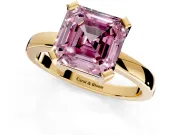 Solitaire Engagement Ring Setting for Fancy Pink Asscher Cut Center with Plain Band and Flat Tab Prong Head in Yellow Gold
