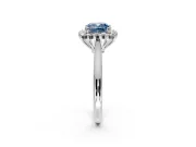 Starburst Halo Engagement Ring Setting for Fancy Blue Cushion Cut Center with Thin Round-Wire Band and Prong Head in Platinum