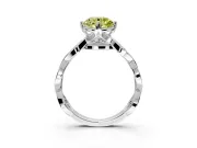 Solitaire Engagement Ring Setting for Fancy Yellow Round Cut Center with Accented Twist Band and Leaf Prong Head in Platinum