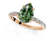 Solitaire Engagement Ring Setting for Fancy Green Pear-Shaped Center with Micro Pave Band and Prong Head in Rose Gold