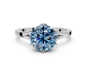 Solitaire Engagement Ring Setting for Fancy Blue Round Cut Center with Plain Split Shank and Prong Head in White Gold