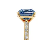 Solitaire Engagement Ring Setting for Fancy Blue Asscher Cut Center with Channel Accents and Prong Head in Yellow Gold