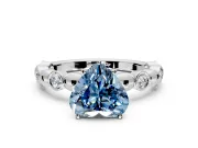 Solitaire Engagement Ring Setting for Fancy Blue Heart-Shaped Center with Beaded Bezel Station Band and Prong Head in Sterling Silver