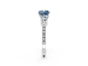 3 Stone Engagement Ring Setting for Fancy Blue Cushion Cut Center with Round Cut Side Accents and Prong Head in White Gold