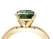 Solitaire Engagement Ring Setting for Fancy Green Princess Cut Center with Milgrain-Edged Pave Band and Prong Head in Yellow Gold