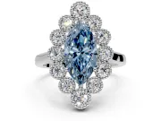 Cluster Halo Engagement Ring Setting for Fancy Blue Marquise Center with Milgrain Bezel Accents and Prong Head in White Gold