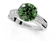 Solitaire Engagement Ring Setting for Fancy Green Round Cut Center with Princess Cut Channel Band and Prong Head in Platinum