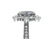 Milgrain Halo Engagement Ring Setting for Emerald Cut Center with Bezel Point Accents and Prong Head in Sterling Silver