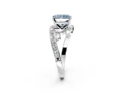 Solitaire Engagement Ring Setting for Fancy Blue Radiant Cut Center with Pave Bypass Twist Band and Prong Head in White Gold