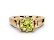Solitaire Engagement Ring Setting for Fancy Yellow Cushion Cut Center with Wide Band, Pave Collar and Prong Head in Yellow Gold