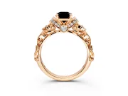 Solitaire Engagement Ring Setting for Fancy Black Emerald Cut Center with Filigree Band and Prong Head in Rose Gold