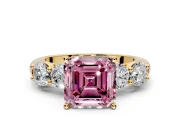 5 Stone Engagement Ring Setting for Fancy Pink Asscher Cut Center with Graduated Accents and Prong Head in Yellow Gold