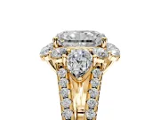 Halo Engagement Ring Setting for Radiant Cut Center with Two-Strand Split Shank and Prong Head in Yellow Gold