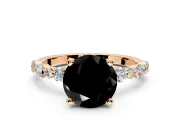 Solitaire Engagement Ring Setting for Fancy Black Round Cut Center with Alternating Size Accents and Prong Head in Rose Gold