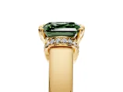 Solitaire Engagement Ring Setting for Fancy Green Asscher Cut Center with Wide Band, Pave Collar and Prong Head in Yellow Gold