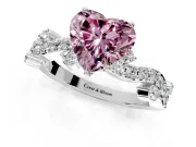 Solitaire Engagement Ring Setting for Fancy Pink Heart-Shaped Center with Bar-Station Pave Twist and Prong Head in Sterling Silver