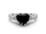 Solitaire Engagement Ring Setting for Fancy Black Heart-Shaped Center with Filigree Band and Prong Head in Sterling Silver